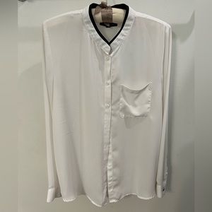 Sheer white button up with black collar detail